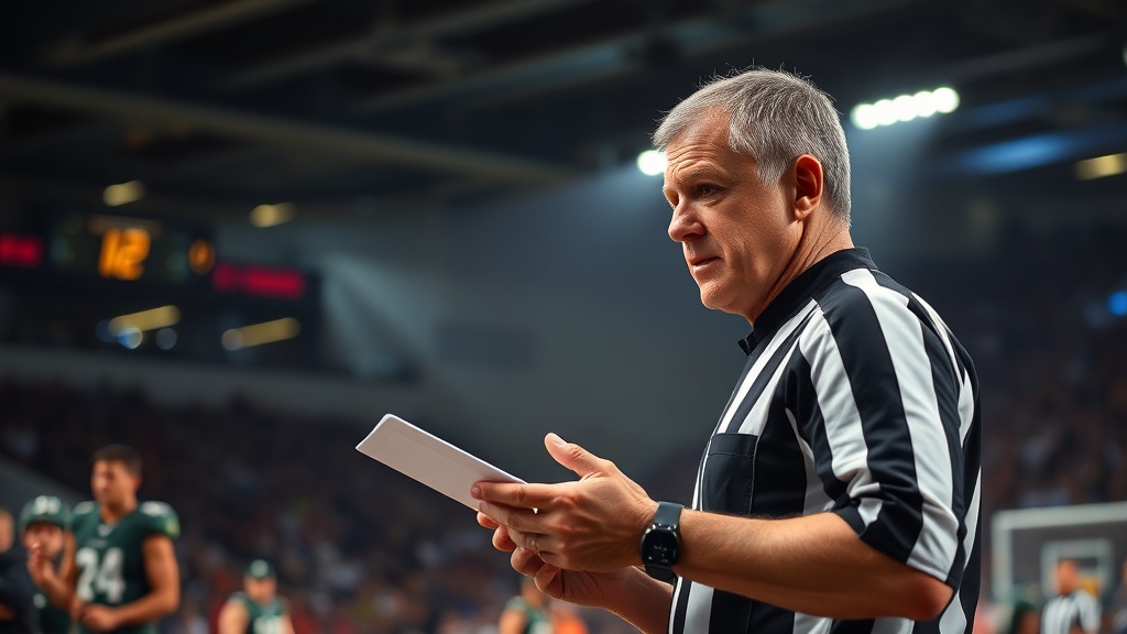 심판이 연장전 규칙을 확인하는 모습